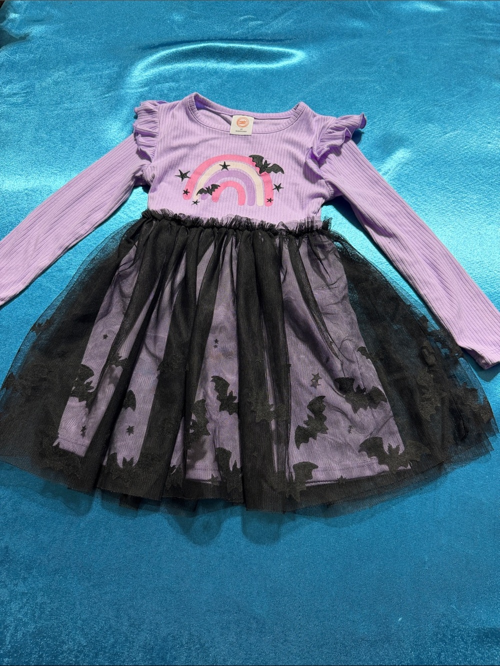 wonder nation Purple Long-Sleeve Rainbow & Bat Tulle Dress
